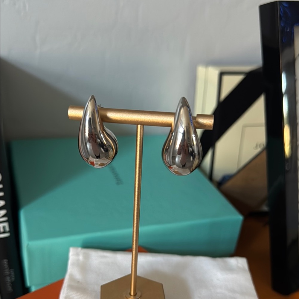 Large Chunky Silver Modernist Drop Earrings